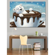 Kahve Köpüğünde Kutup Ayısı Dekoratif Kanvas - Mdf Ahşap Tablo