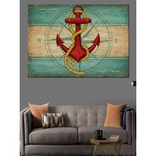 Dümen ve Çapa Çizimi Dekoratif Kanvas - Mdf Ahşap Tablo