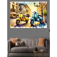 Retro Vespa Sokakta Dekoratif Kanvas - Mdf Ahşap Tablo