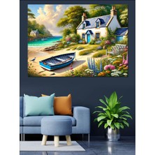 Renkli Kır Evi Dekoratif Kanvas - Mdf Ahşap Tablo