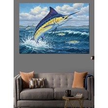 Okyanusta Zıplayan Kılıç Balığı Dekoratif Kanvas - Mdf Ahşap Tablo