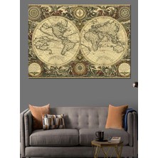 Eski Dünya Haritası Eskizi Dekoratif Kanvas - Mdf Ahşap Tablo