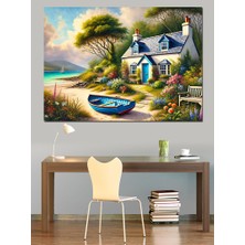 Renkli Kır Evi Dekoratif Kanvas - Mdf Ahşap Tablo