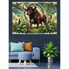 Boğa ve Çiçekler Dekoratif Kanvas - Mdf Ahşap Tablo