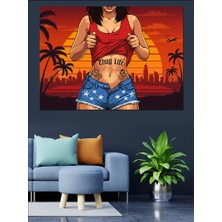 Güçlü Kadın ve Palmiye Dekoratif Kanvas - Mdf Ahşap Tablo