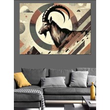 Daire Içinde Dağ Keçisi Dekoratif Kanvas - Mdf Ahşap Tablo