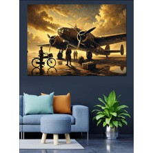 Uçak ve Gün Doğumu Dekoratif Kanvas - Mdf Ahşap Tablo