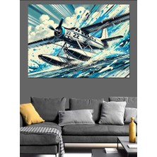Dalgalar Üzerinde Deniz Uçağı Dekoratif Kanvas - Mdf Ahşap Tablo
