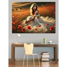 Gelincik Tarlasında Kadın Dekoratif Kanvas - Mdf Ahşap Tablo