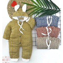 Miraylife 6-9-12-18 Ay Düğme Kapamalı Kulaklı Kapşonlu Triko Kumaş Kız Erkek Bebek Tulumu