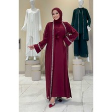 Inci Detaylı Abaya Elbise Takım 8493 Bordo