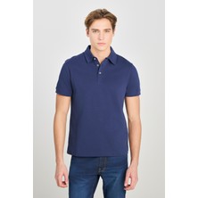 %100 Pamuk Regular Fit Normal Kesim Lacivert Polo Yaka Tişört