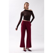 Anvelop Detay Asimetrik Bordo Pantolon