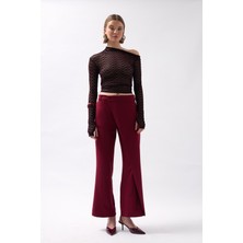 Anvelop Detay Asimetrik Bordo Pantolon