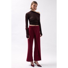 Anvelop Detay Asimetrik Bordo Pantolon