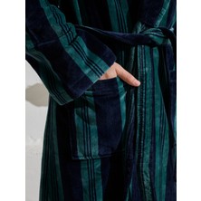 Homelover %100 Pamuk Özel Tasarım Ekstra Yumuşak Çizgili Yeşil Şalyaka Erkek Bornoz