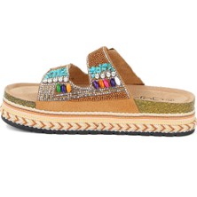 Guja 25Y103 Kadın Mantar Platform Taban Taşlı Çift Toklaı Comfort Terlik Camel