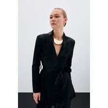 Şal Yaka Kuşaklı Ceket - Siyah