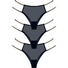 Cottonhill Tüllü Ayarlanabilir Lastikli Kadın Brezilya Külot 3'lü Paket