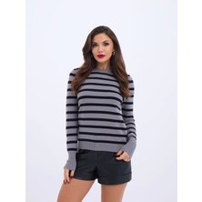 Miray Life 42271 Triko Çizgili Salaş Kazakgrisiyah