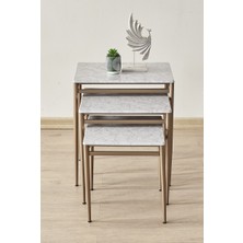 Fursimo Damrin Serisi Gri Mermer Mebran Mdf 3’lü Zigon Sehpa Takımı - Bronz Ayak