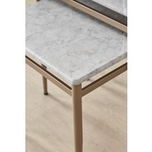 Fursimo Damrin Serisi Gri Mermer Mebran Mdf 3’lü Zigon Sehpa Takımı - Bronz Ayak