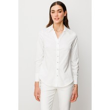 Ekol Düğmeli Poplin Gömlek Ekru 03006