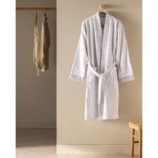 Opherna Kimono Pamuklu Unisex Bornoz - Beyaz/gri