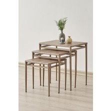 Fursimo Damrin Serisi Ceviz Desen 1. Sınıf Mebran Mdf 3’lü Zigon Sehpa Takımı - Bronz Ayak