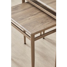 Fursimo Damrin Serisi Ceviz Desen 1. Sınıf Mebran Mdf 3’lü Zigon Sehpa Takımı - Bronz Ayak