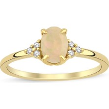 Opal Oval Tektaş Pırlanta Yüzük
