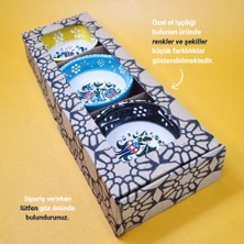 3'lü Çini Motifli Seramik Kase Sunumluk & Çerezlik %100 El Yapımı Kabartma Tekniği