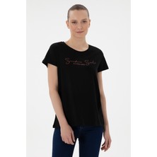 U.S. Polo Assn. Kadın Siyah Bisiklet Yaka Tişört 50305746-VR046