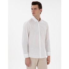 Pierre Cardin Erkek Beyaz Slim Fit Keten Görünümlü Gömlek 50302710-VR013