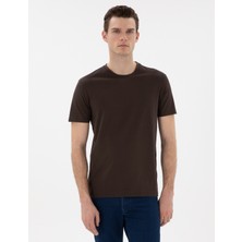 Pierre Cardin Erkek Kahverengi Slim Fit Merserize Basic Tişört 50302560-VR029
