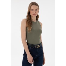 U.S. Polo Assn. Kadın Koyu Haki Kolsuz Bisiklet Yaka Basic Tişört 50300904-VR111