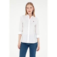 U.S. Polo Assn. Kadın Beyaz Keten Karışımlı Uzun Kollu Basic Gömlek 50298098-VR013