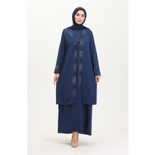 Büyük Beden Elbise Yelek Ikili Takım 6140-05 Indigo
