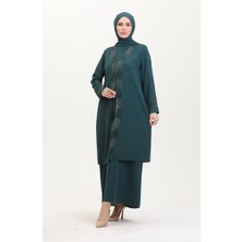 Sefa Merve Büyük Beden Elbise Yelek Ikili Takım 6140-07 Zümrüt Yeşili
