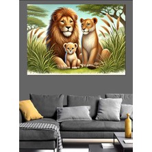 Ormanın Aslan Ailesi Dekoratif Kanvas - Mdf Ahşap Tablo
