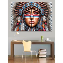 Kızılderili Şef Çizimi Dekoratif Kanvas - Mdf Ahşap Tablo