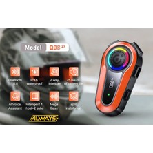 2 Adet Q08 2x 1000M Telsiz Mesafeli Özellikli 2 Kişi Bağlantılı Bluetooth Kask Kulaklık Ekranlı Fenerli Mü