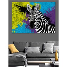 Zebra Renk Patlaması Dekoratif Kanvas - Mdf Ahşap Tablo