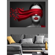 Kırmızı Maskeli Kadın Dekoratif Kanvas - Mdf Ahşap Tablo