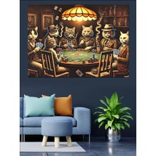 Kedili Poker Masası Dekoratif Kanvas - Mdf Ahşap Tablo