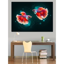 Renkli Balık Çiftleri Dekoratif Kanvas - Mdf Ahşap Tablo