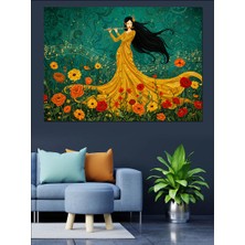 Hintli Kadın ve Tavuskuşu Dekoratif Kanvas - Mdf Ahşap Tablo