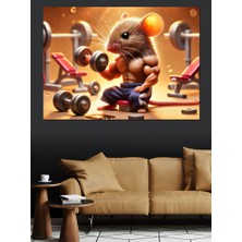 Spor Yapan Fare Çizimi Dekoratif Kanvas - Mdf Ahşap Tablo