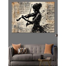 Kemancı Kadın Silüeti Dekoratif Kanvas - Mdf Ahşap Tablo