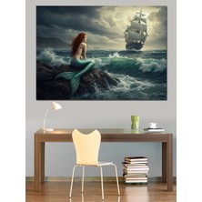 Denizkızı ve Gemi Dekoratif Kanvas - Mdf Ahşap Tablo